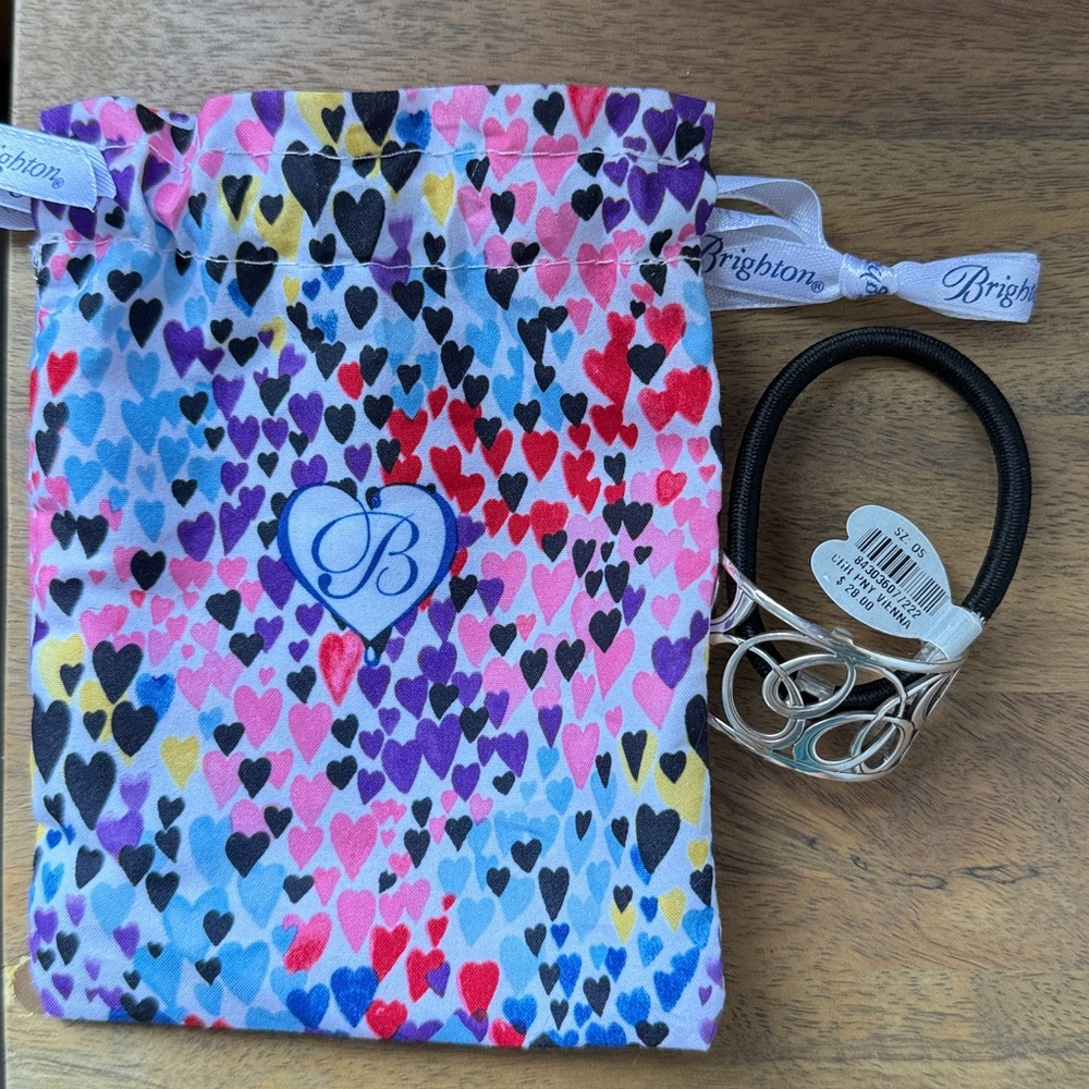 Brighton Hair Tie Ponytail Holder Silver Deco Jewelry Accessory & Brighton Bag